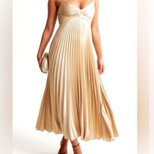 Abercrombie & Fitch Gold Pleated Midi Dress